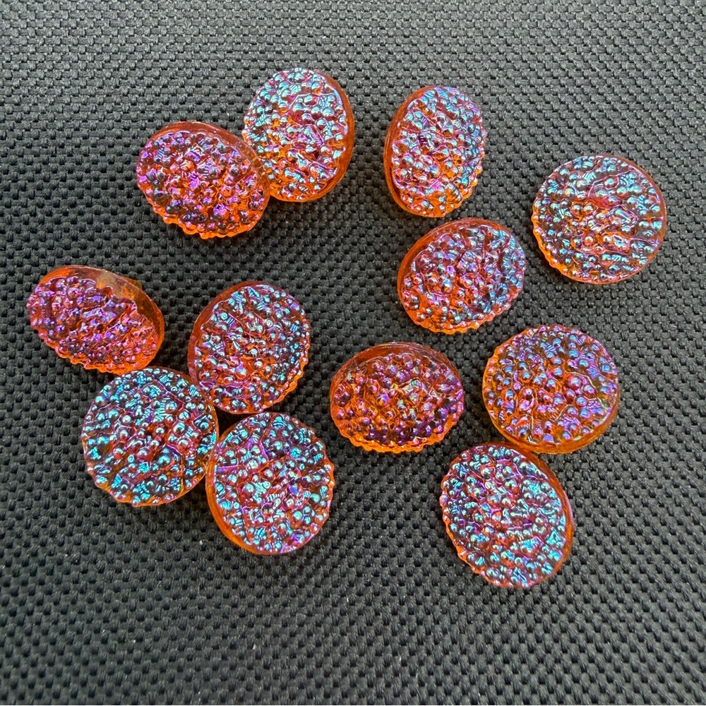 Set of 12 Iridescent Orange Czech Crystal Glass Buttons 13 mm w/ Shank La Mode